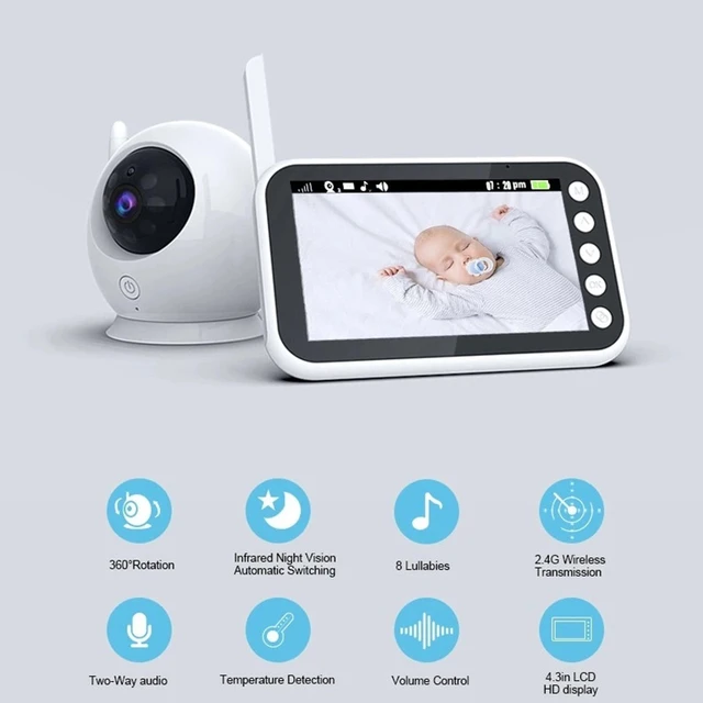 TakTark Baby Monitors with Camera and Audio, 4.3 inches, No Wi-Fi, 2 Way  Audio, Night Vision, Digital Zoom, VOX Power Saving, Room Temperature,  Ideal