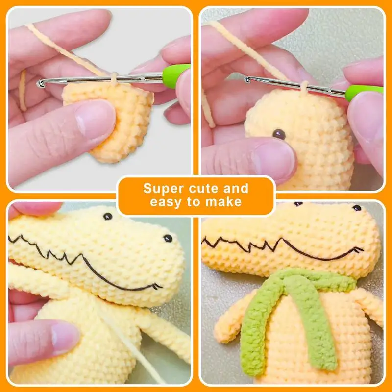 Beginner Crochet Kit Art Supplies Knitting Crochet Kits Cartoon Crocodile Crocheting Kit With Step-By-Step Tutorials Knitting