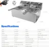Stainless Steel Dual Tank Electric Deep Fryer with 2 Baskets Capacity 2