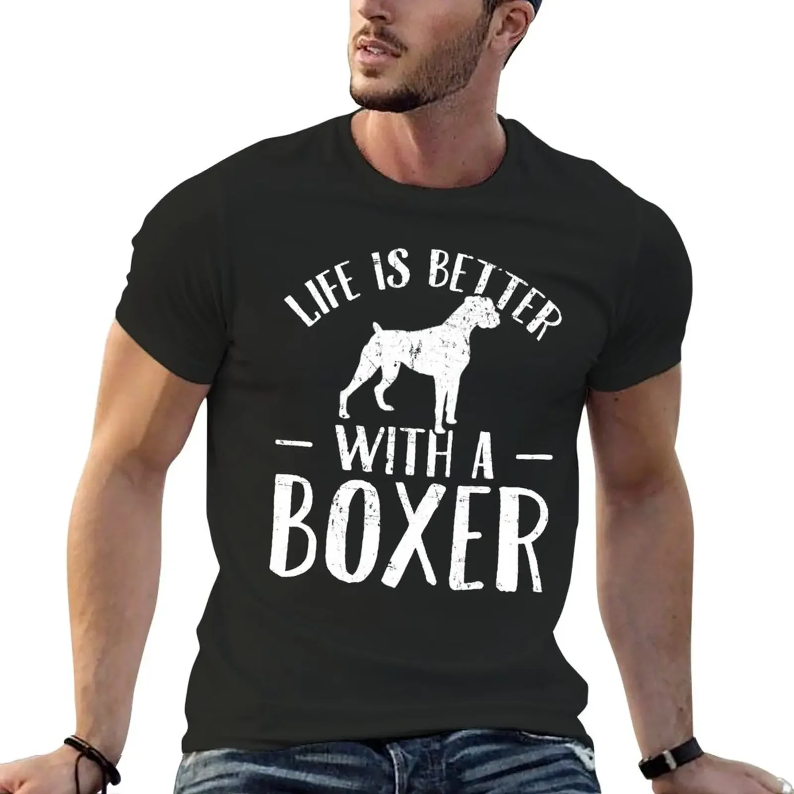 복서-복서 강아지 연인 티셔츠, 소년 애니메이션 의류, 한국 패션, 남성 운동 셔츠, 더 나은 삶 