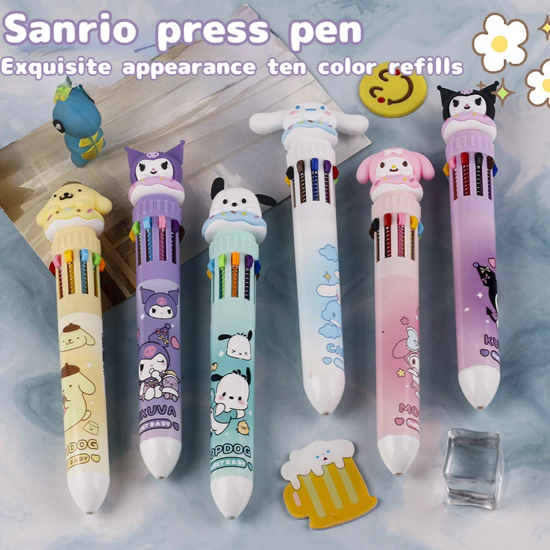 

Sanrio гелевая ручка 10 цветов Kuromi Hello Kitty мультфильм канцелярские принадлежности письменный инструмент студенческий подарок 0,5 мм разноцветная шариковая ручка пуш-типа