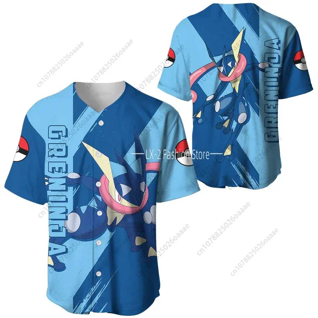 

Pokemon Greninja Baseball Jersey Mens Women Short Sleeve Sports Jersey Pikachu PKM Baseball Jersey Fashion Shirt