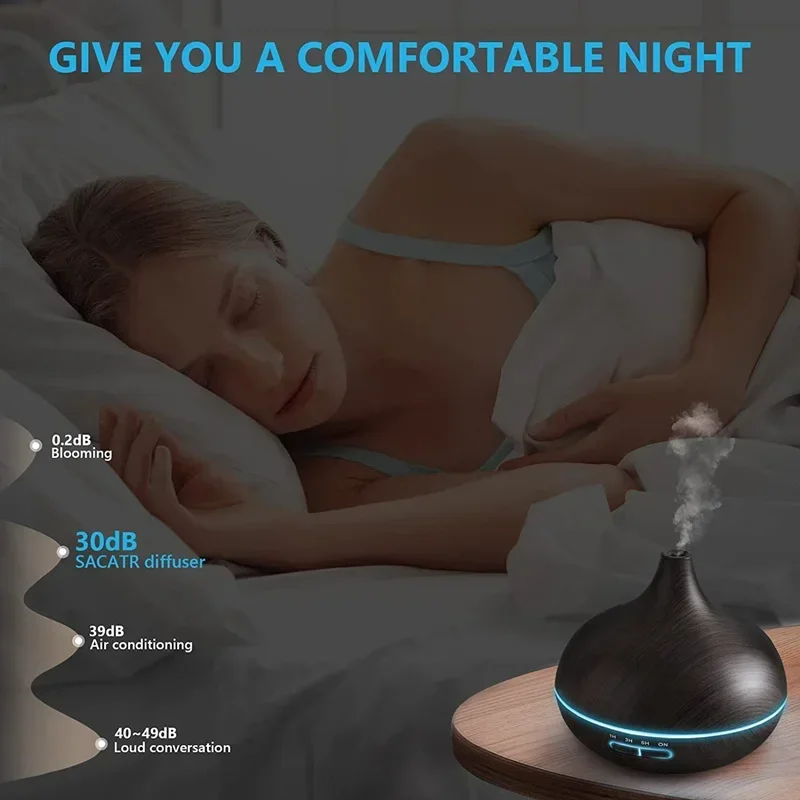 550ml Wood Color USB Aroma Diffuser, Essential Oil Diffuser with 7 Color LED Lights & Remote Control, USB Powered Air Humidifier 4