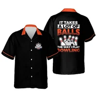 Sports Bowling 3d Printed Hawaiian Shirt For Men Cool Summer Beach Shirts Oversized Lapel Short Sleeves Tops Button Blouse 1