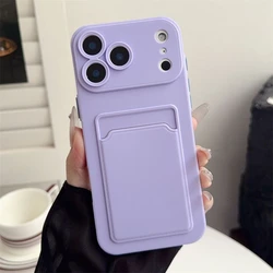 Elegant Shockproof Silicone Wallet Phone Case with Card Holder & Soft Matte Finish - iPhone 15 Plus (Light Purple)