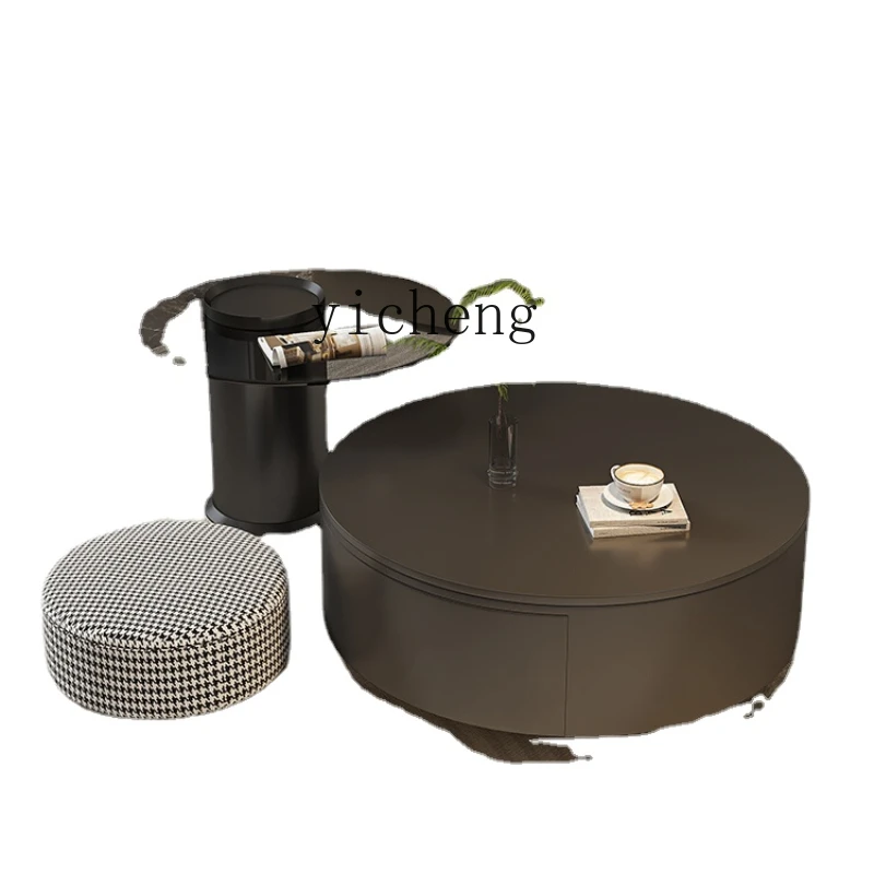 

Xl Stone Plate Coffee Table Living Room Small Apartment Black Size round Tea Table Combination