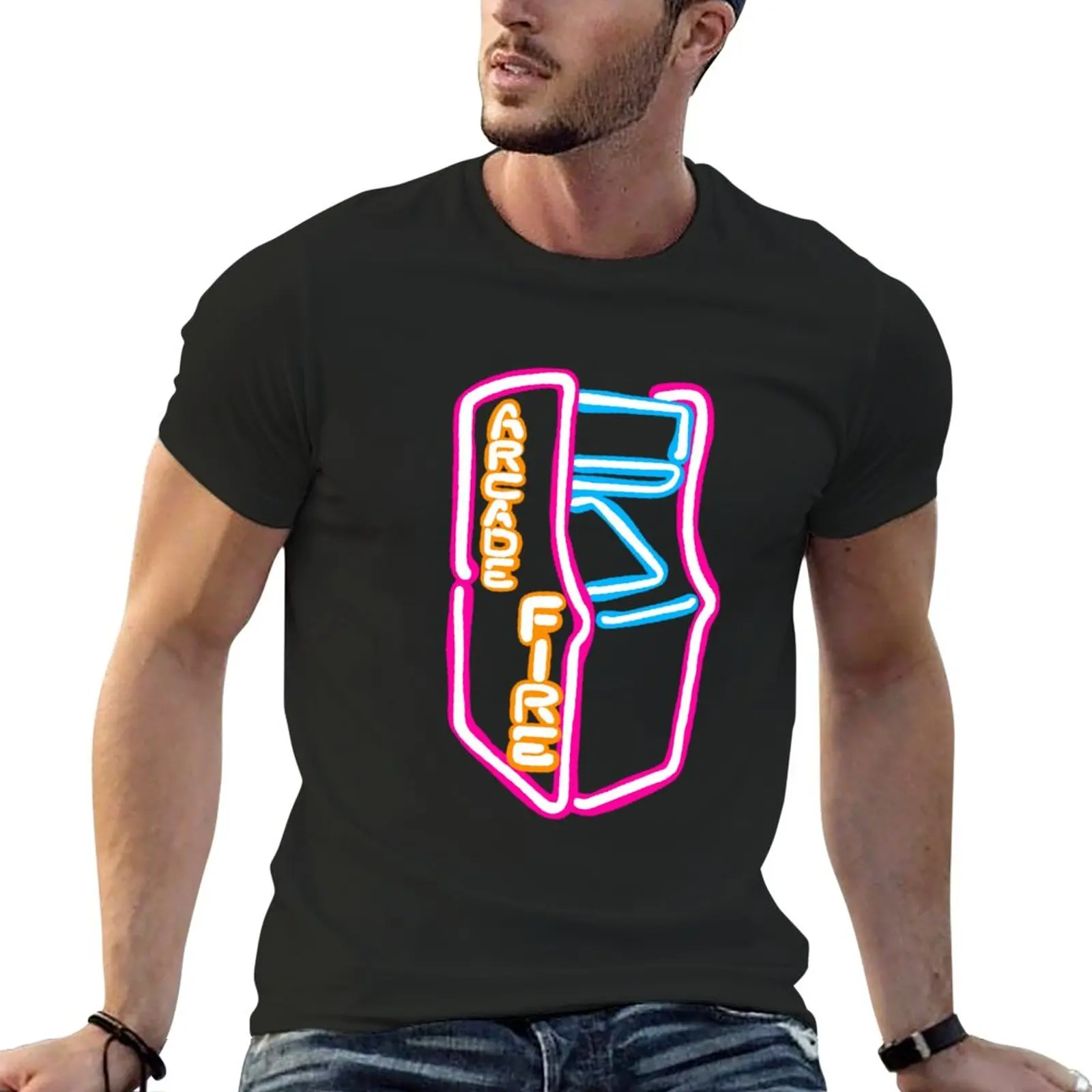 T-Shirt Arcade Fire Neon Vintage Customs Progetta I Tuoi Vestiti Estivi T-Shirt Da Uomo