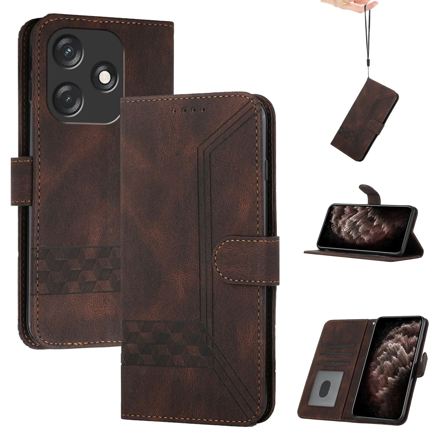 Leather Wallet Phone Case with 3 Card Slots and Handbag Book Flip Cover