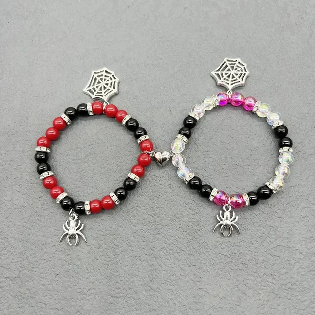 Bracelets d'amitié assortis araignée pour Couples Bracelets porte-bonheur araignée Bracelets d'amitié magnétiques pour 2 Bracelets d'Halloween