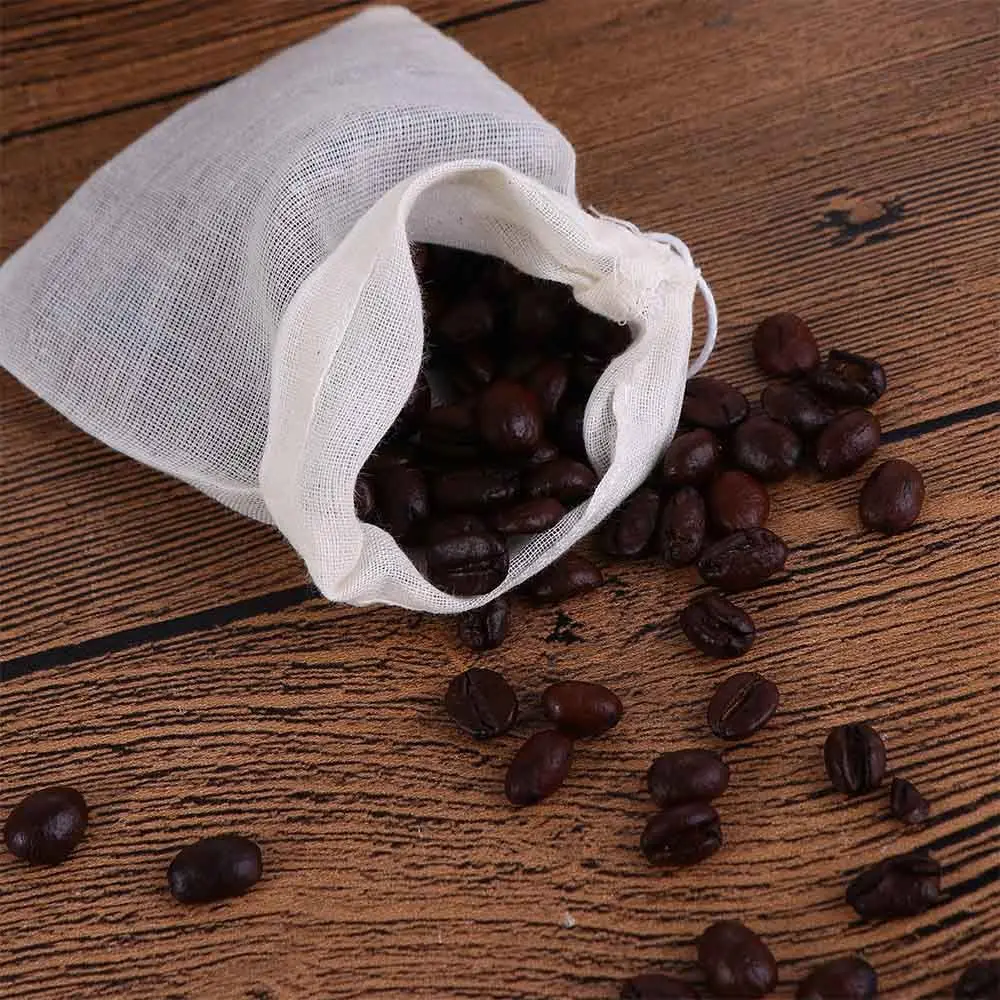 Food Grade Natural Tea Filter Portable Unbleached Sachet Bag Cotton Pouch Drawstring Bags Muslin Bag 2