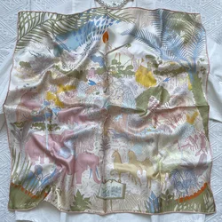Elegant Versatile Silk Twill Scarf - Luxurious Heavyweight Mulberry 70 Square Fashion Accessory - 65 x 65 cm (Xwc778 animal carnival (single - sided printing  14 )