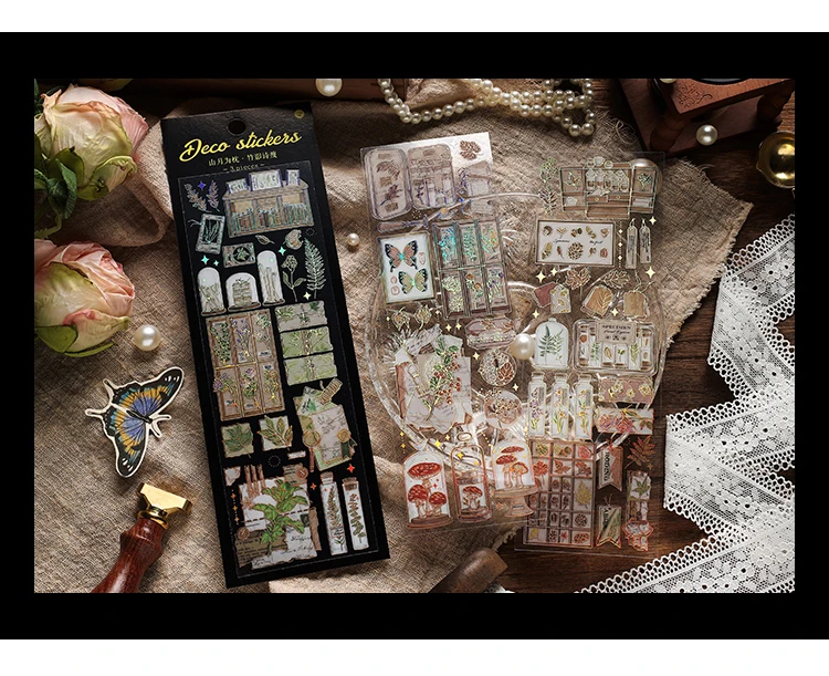 3 teile/paket 3D Vergoldung Handwerk Aufkleber PET Materialien DIY Cut Collage Junk Journal Pflanzen Blumen Dekor Aufkleber Schreibwaren – Detail 8