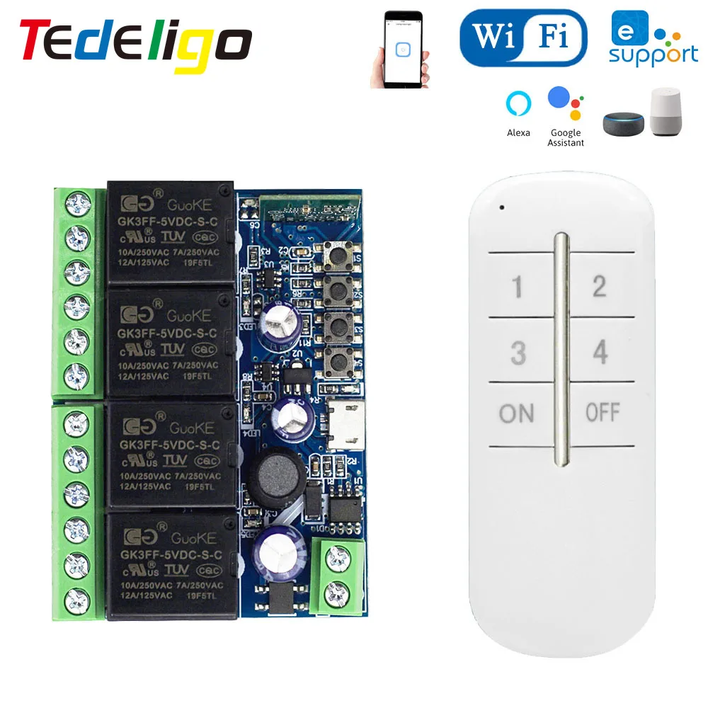 Ewelink Wifi Interruptor Inteligente Relé Receptor Controlador Controle de Voz Alexa Google dc 12v 24v 48v Usb 5v 4ch