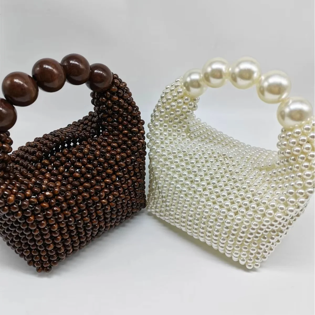 Borsa a mano artigianale con perline da donna, borsa a secchiello con perline in legno, borsa da sera, borsa a tracolla, borsa a tracolla con perline, borsa da spiaggia femminile - immagine 4