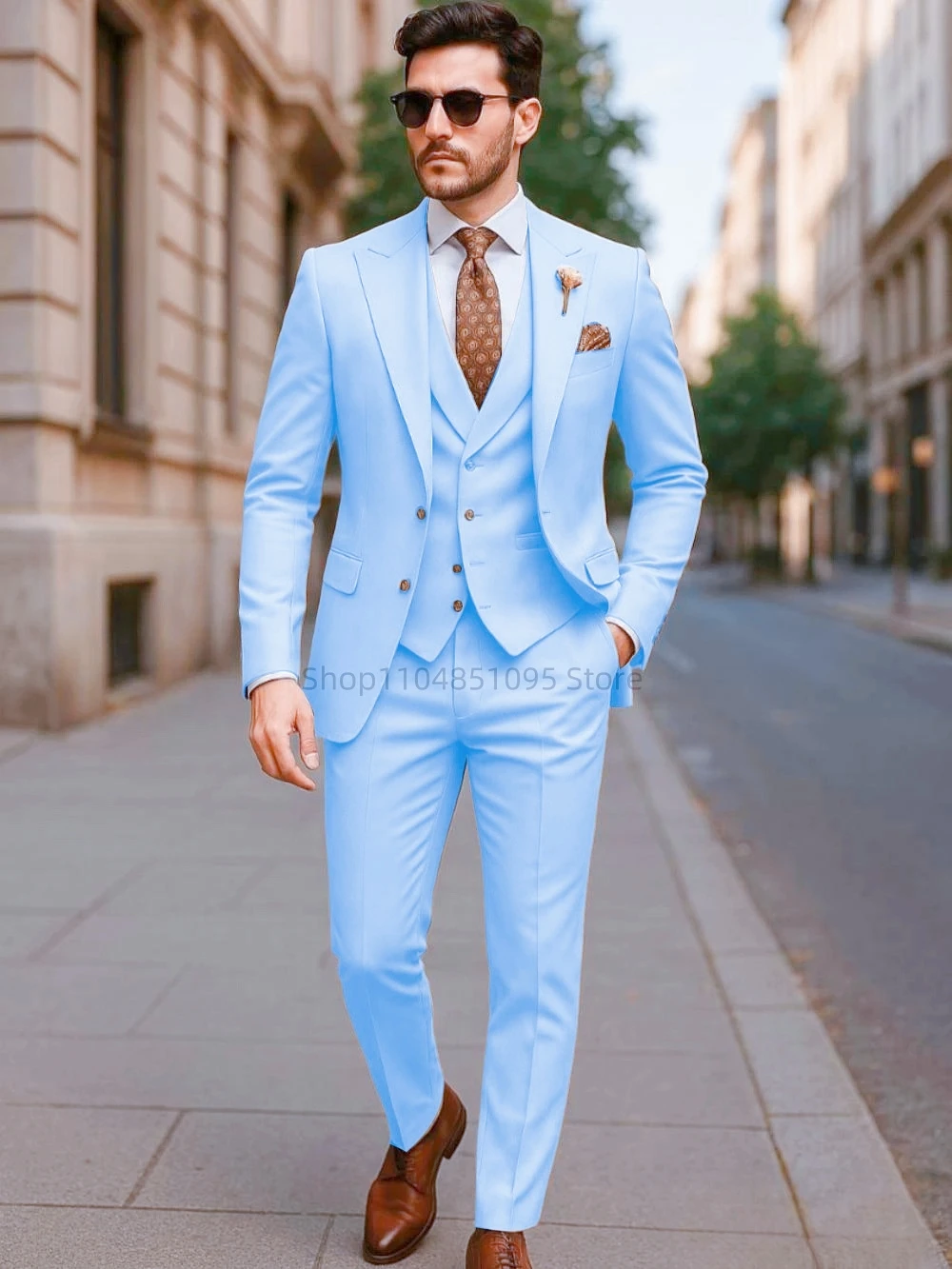 High Quality Piece Khaki Men Suits Peak Lapel Slim Fit Men