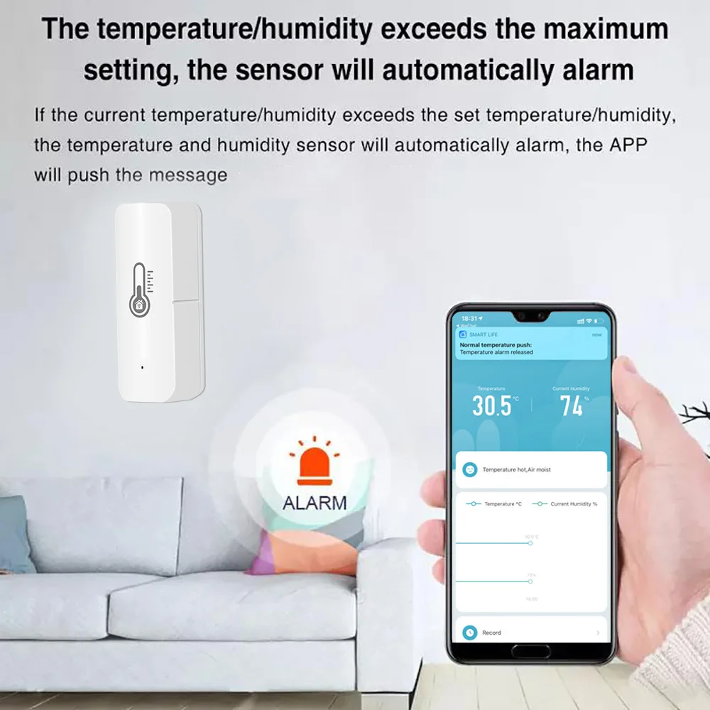 Tuya 스마트 WiFi 온도 및 습도 센서 실내 온도계 습도계 모니터 Alexa Google Assistant와 함께 작동