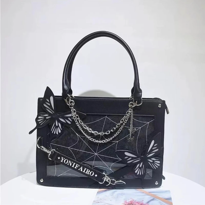 Borse a tracolla con catena a farfalla Sweet Y2k Lolita Borsa gotica alla moda Haruku Ita Borse trasparenti da donna chic giapponesi_voghion.com