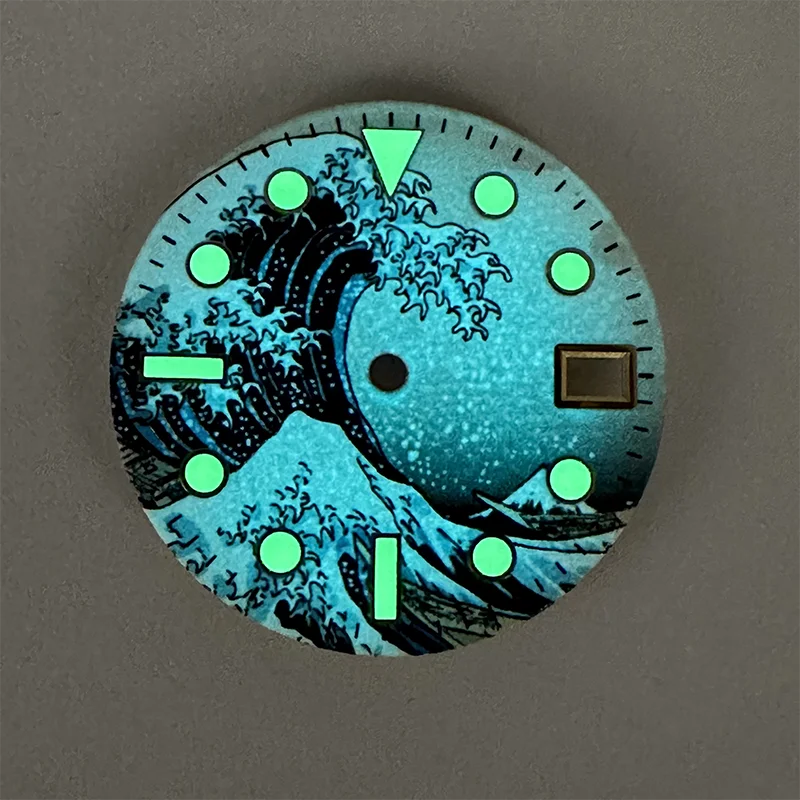 Watch Parts 28.5mm Kanagawa Wave Sterile Dial Full Luminous Golden Markers NH35/36/4R/6R/7S