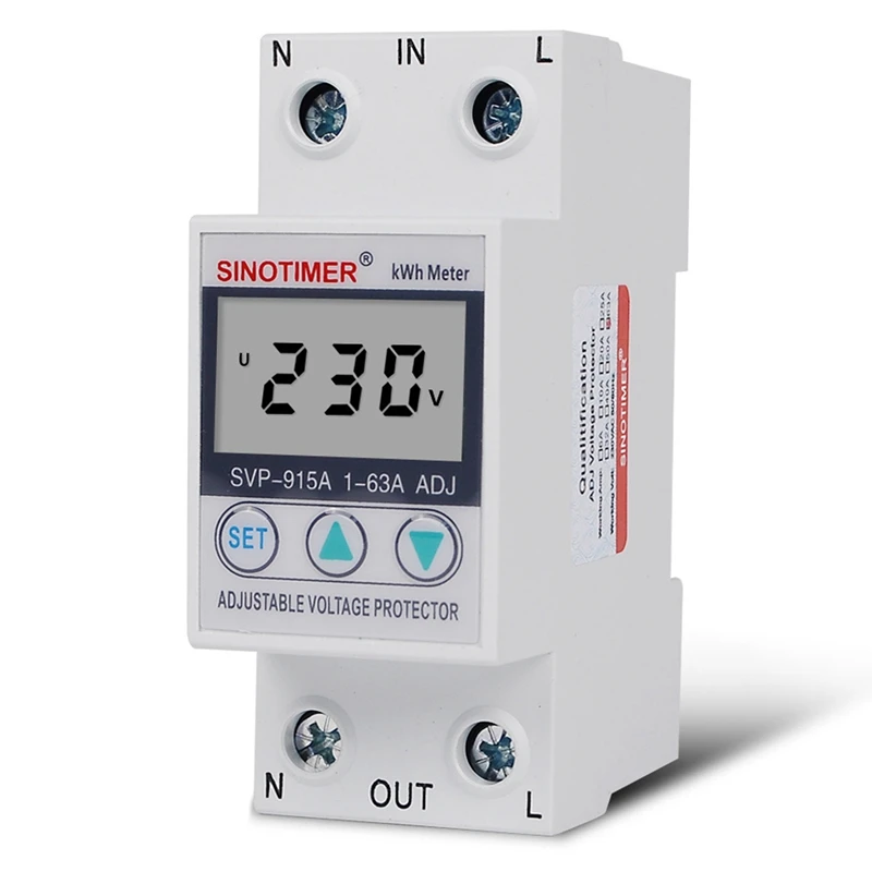 

SINOTIMER SVP-915A 63A однофазный регулируемый Интеллектуальный протектор перенапряжения с измерительным дисплеем мощности