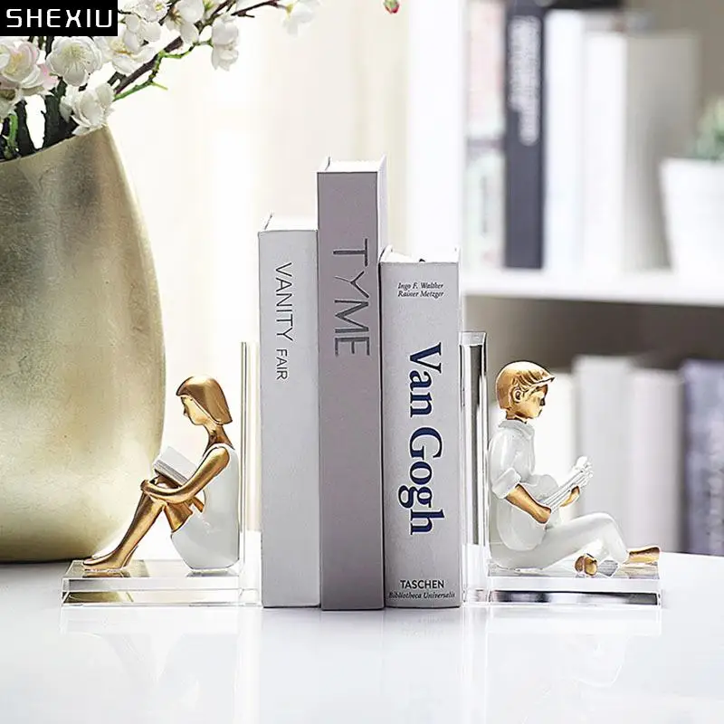

Gold Plated Character Resins Sculpture Desk Decoration Creative Bookends Modern Decor Minimalist Acrylic Crafts Figure Statue