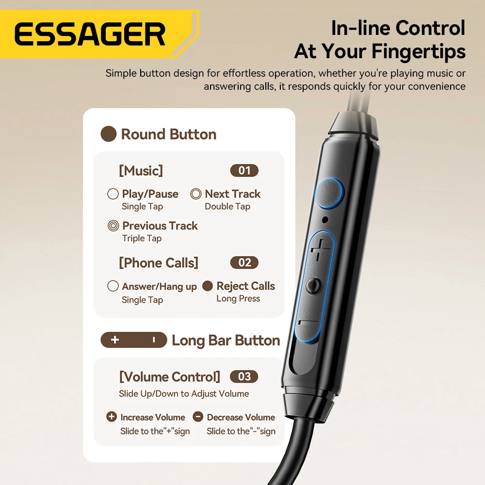 Essager Game wired headphones HIFI Bass in-ear USB Type C 3.5mm With Wire Controlled With Microphone Noise Reduction Headphones