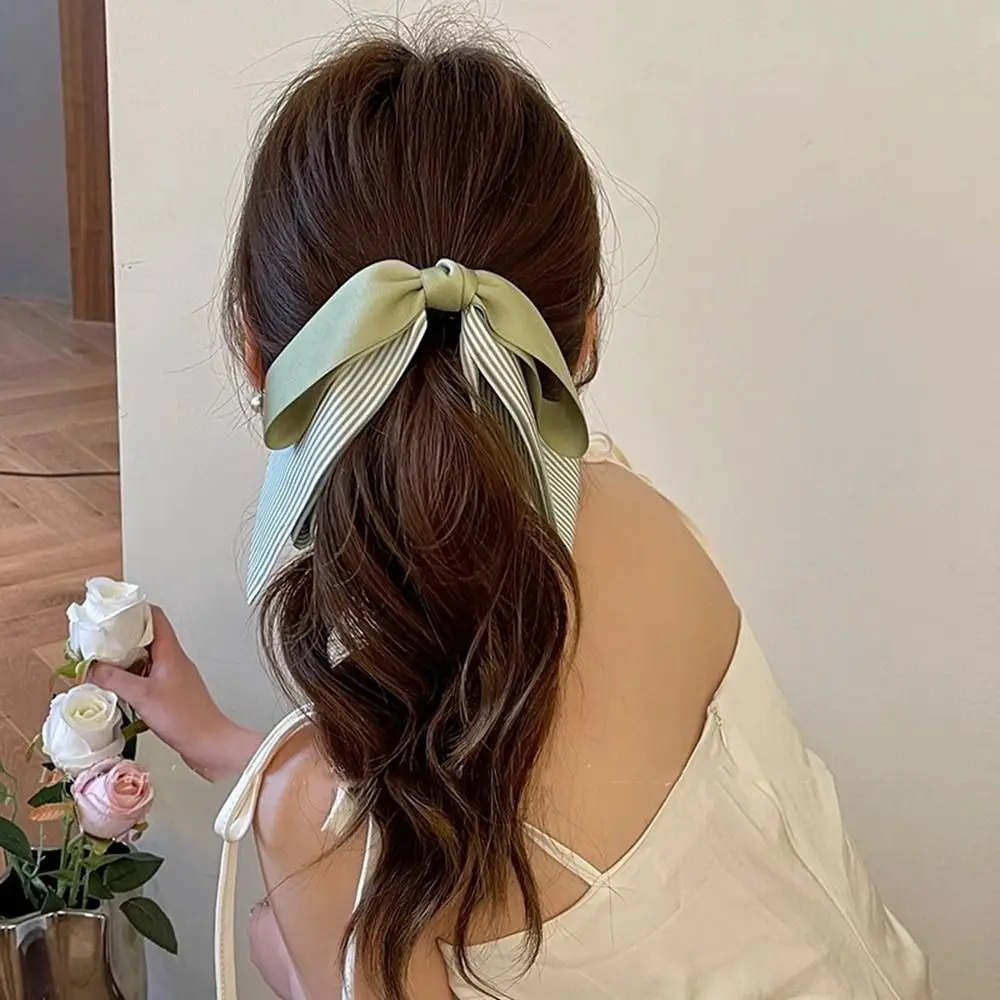 Sweet Banana Clip Bow Hair Clips Vertical Clip Silk Scarf Ribbon Bowknot Hair Claw Fashion Hair Accessories for Women Girls silk polyester scarf women s saida de praia платок шелк