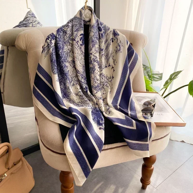 2025 Spring and Autumn New Luxury Square Silk Scarf Women Outdoor Beach Long Windproof Scarf Soft Large Scarf Lady 110*110cm 2