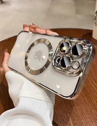 Premium Desert Gold MagSafe Phone Case - Clear Magnetic Lens Protection & Soft Cover Design - iPhone 15 Plus (Sliver)