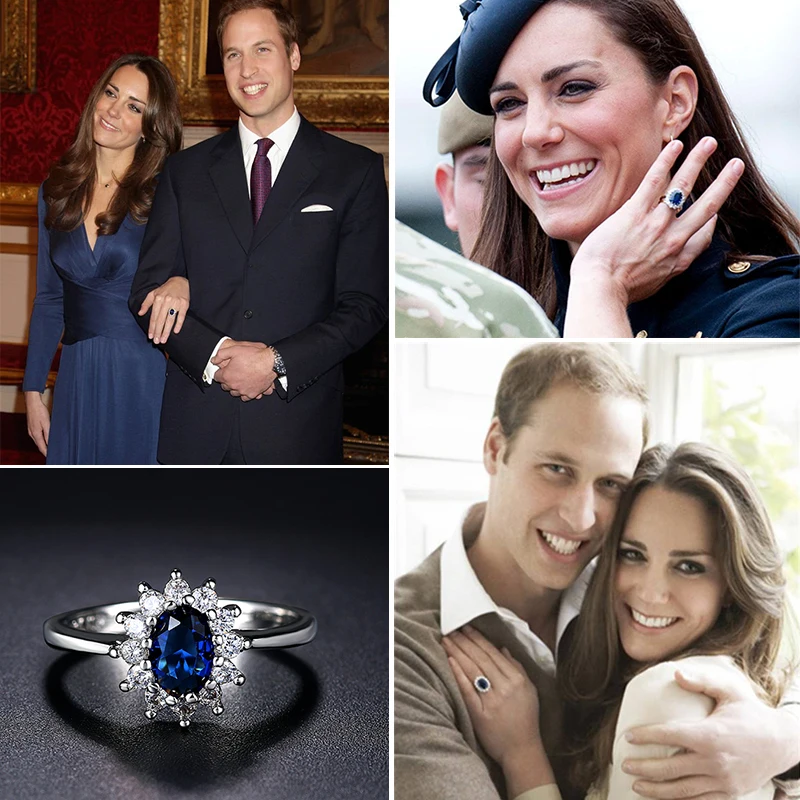 Women's Wedding Finger Ring ZHOUYANG Princess Kate Blue Gem Created Blue Crystal Silver Color for finger ring,silver ring,wedding rings,wedding ring