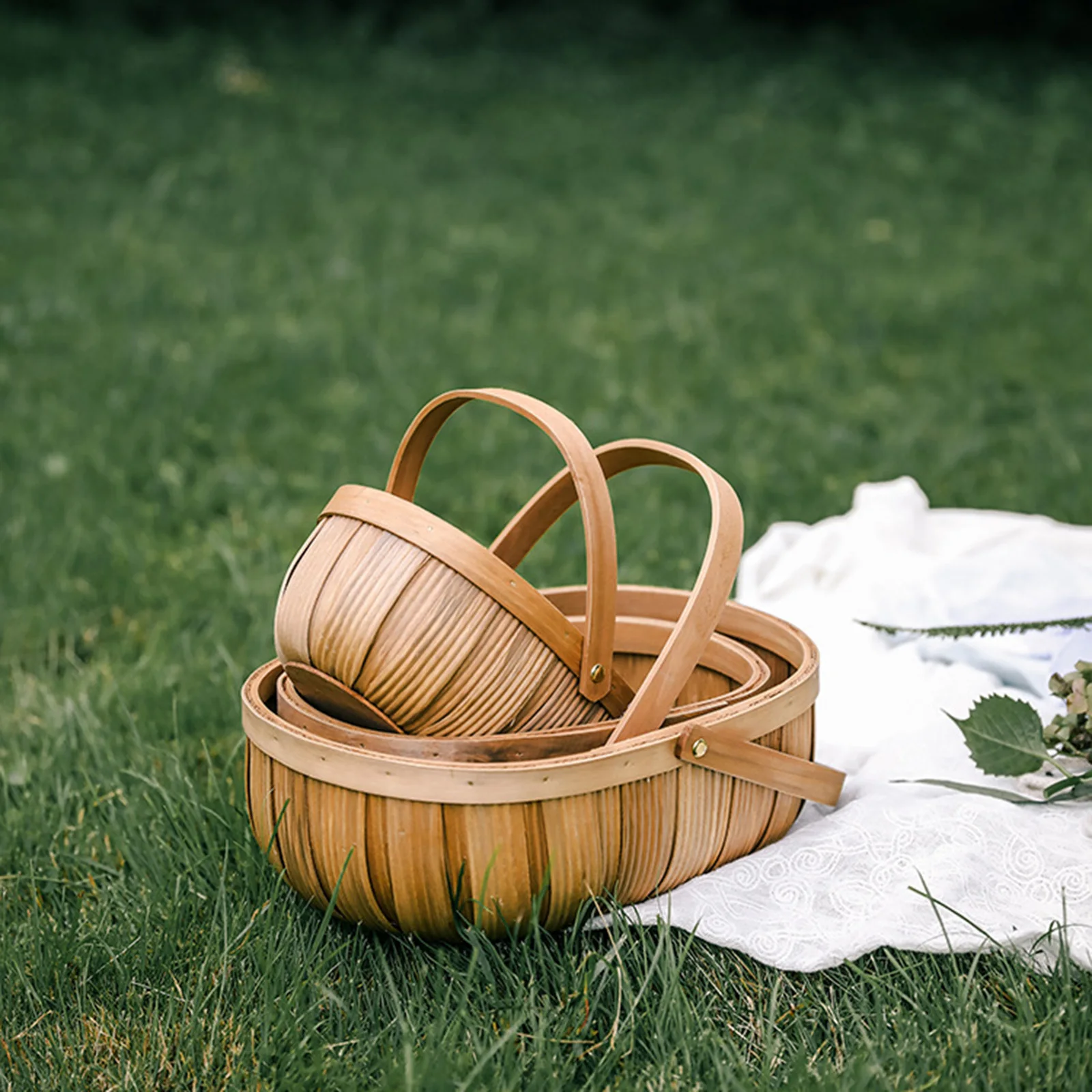 Wood Chip Picnic Basket with Handle Easter Basket Farmhouse Decor Vegetable Snack Basket for Foods or Small Sundries 2