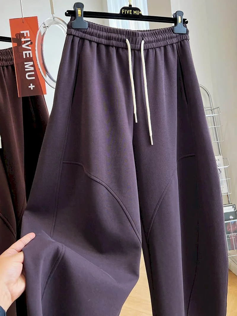 Solid Lantern Pants Women Vintage Trousers Korean Style Casual Vintage Elastic Waist Drawstring Loose Streetwear Women Clothing