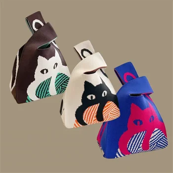 المرأة اليدوية محبوك حقيبة يد صغيرة حقيبة المعصم عادية تنوعا المتسوق حقيبة حمل صغيرة طالب حقيبة كتف قابلة لإعادة الاستخدام الاستخدام اليومي