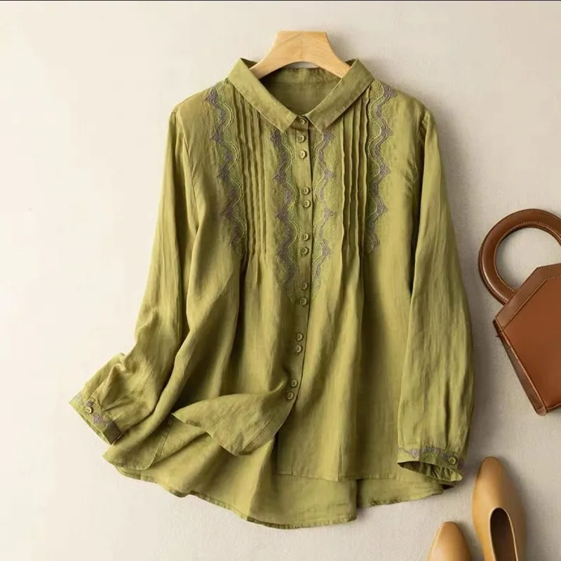 

Embroidery Chinese Style Blouses Spring/Summer Vintage Women's Shirt Loose Cotton Linen Women Tops Fashion Clothing YCMYUNYAN