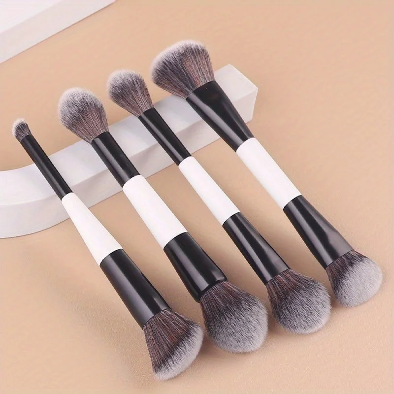 Premium Dual-Ended Makeup Brush Set - 4-Piece Collection with Soft, Fluffy Bristles