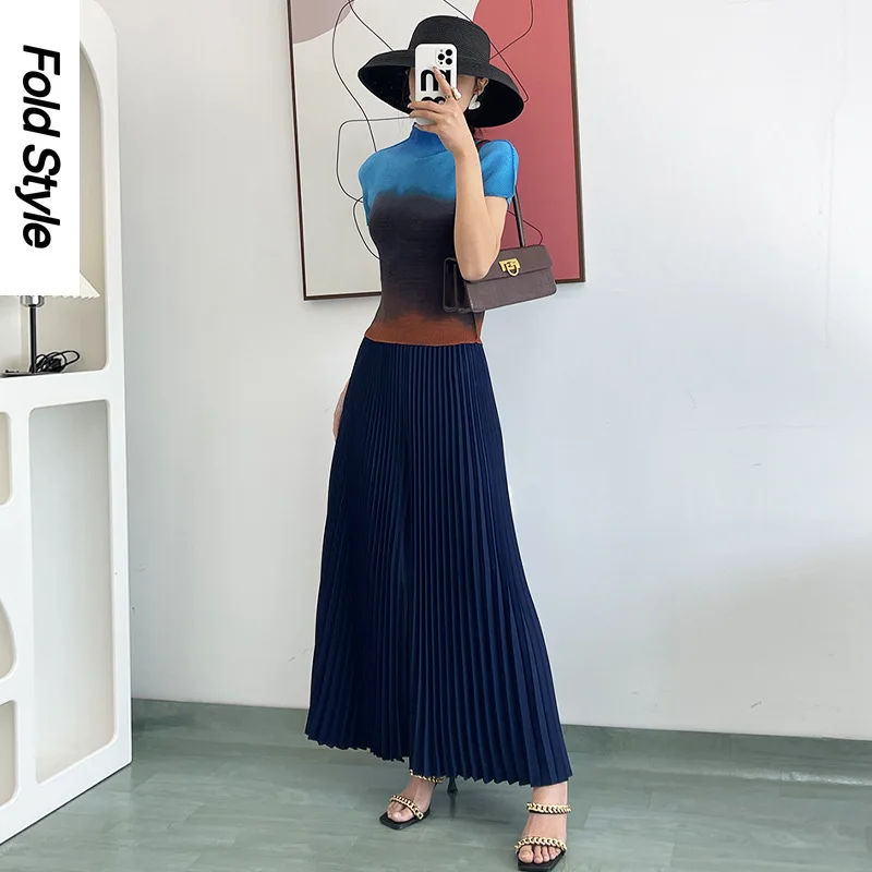 

Miyake Pleated Wide Leg Pants for Women's 2024 Spring New Skirt Pants with A High Waisted and Draped Feeling Casual Pants