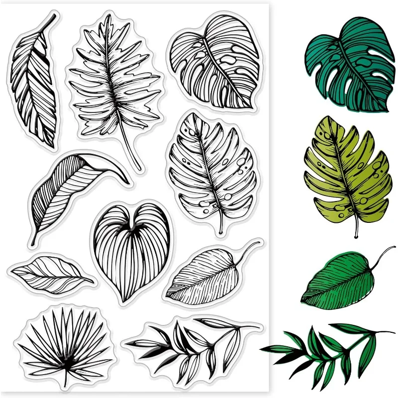 Clear Stamps Clear Rubber Stamps Tropical Leaves 1Sheet for DIY Scrapbooking Summer Monstera Leaves Background Silicone for Cards clear stamps,clear rubber stamps