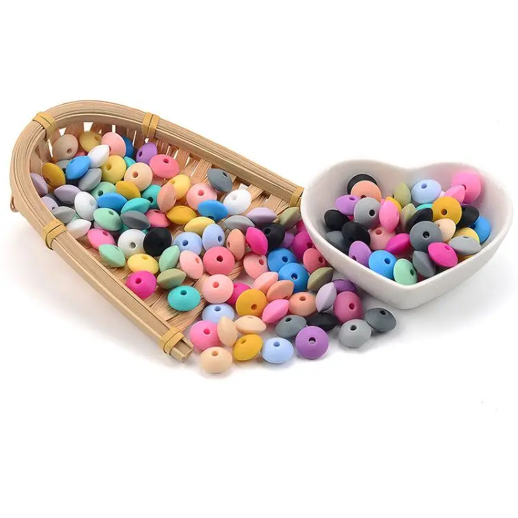 Teething Toys Baby Teething Toys Silicone Teething Toys Silicone Beads Silicone Teething Beads Silicone Teether Sensory Chew Necklaces 50pcs/lot 12mm Silicone lentil Beads Silicone BPA Free DIY Charms Newborn Nursing Accessory Teething Necklace Teething Toy