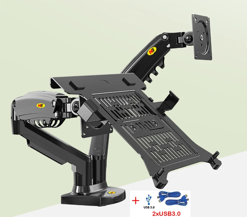Dual Monitor Laptop Holder com Gás Spring Braço Suporte Suporte de Montagem w Cabos Usb 17 27 Monitor 10 17 nb F160-fp - Imagem 6