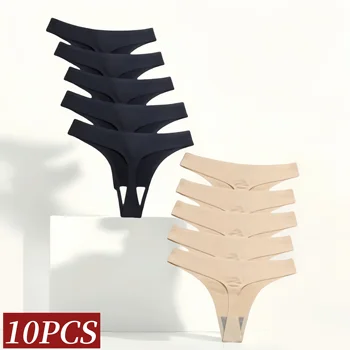 10PCS/Set Seamless Panties G-string Women Ice Silk Underwear Female Bikini Thin Lingerie Soft Sports Thongs Low Waist Pantys 1