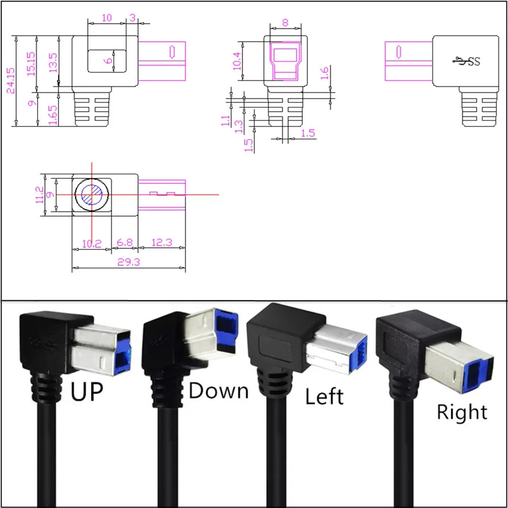 USB 3.0 Angled Type B Data Cable - 0.5m