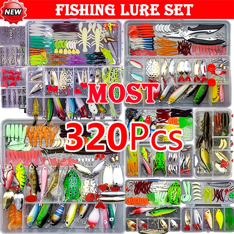 Fishing Lure Kit Soft and Hard Bait Set Gear Layer Minnow Metal Jig Spoon  For Bass Pike Crank Tackle Accessories with Box