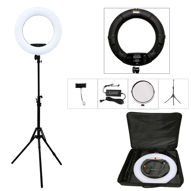 Yidoblo Black FD-480II LED Light Ring Kit Bi-color 96w Selfie Light Video Ring Light Lamp with Light Stand Bag Led Makeup Right