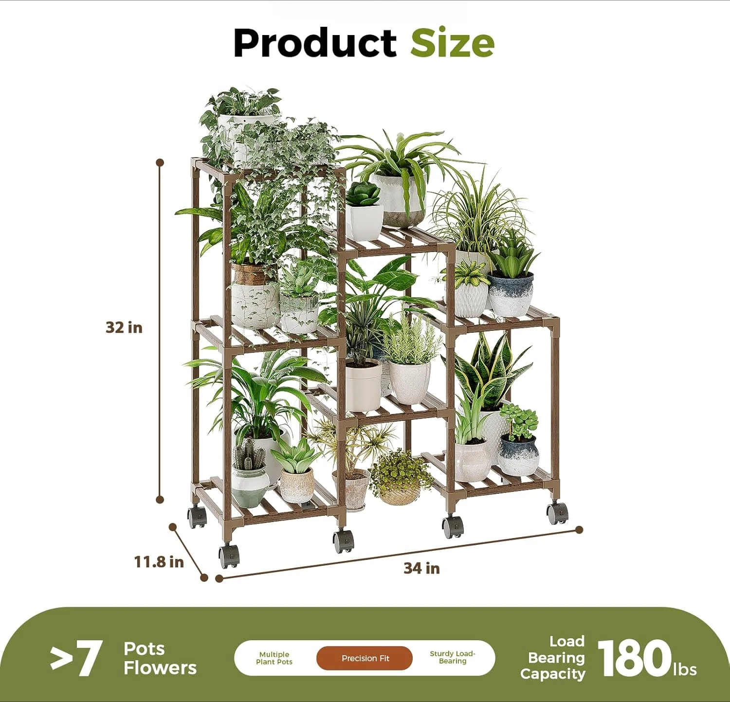 Plant Stand with Wheels for Indoor Plants Wood Tiered Shelf Ladder Plant Holder Table Pot Stand for Window Garden Balcony Patio 6