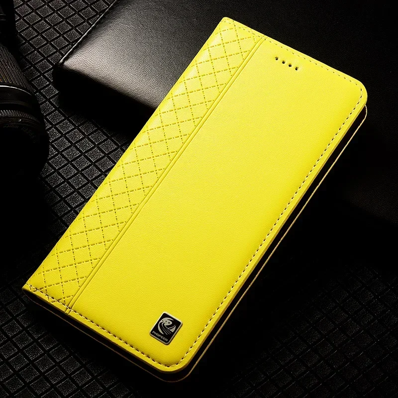 Luxury Cowhide Genuine Leather Wallet Flip Case with Napa Grid Magnetic Cover
