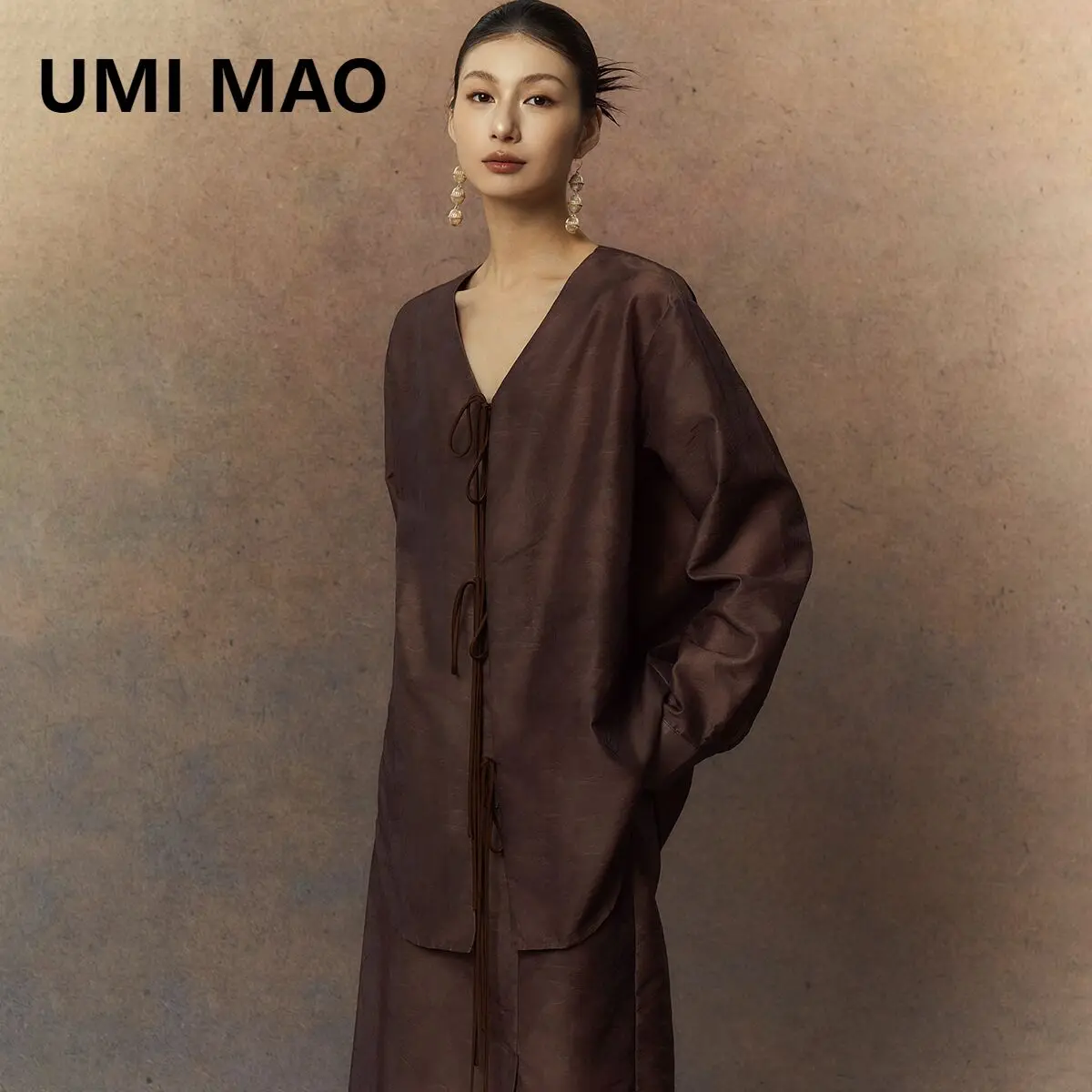 

UMI MAO Women Long Sleeve Shirt 2024 Spring Summer New Product Designer Thin New Chinese Halo Dyed Printed Top Femme