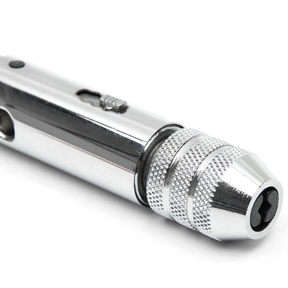 Adjustable Silver T-Handle Ratchet Tap Holder Wrench with 5pcs M3-M8 3mm-8mm Machine Screw Thread Metric Plug T-shaped Tap 3
