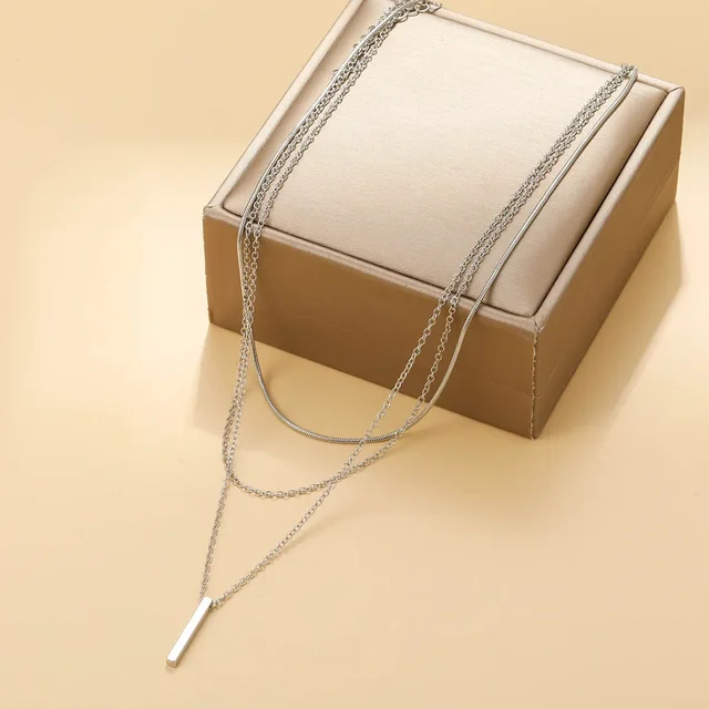 Collier empilable à trois couches en argent Sterling 925 pour femmes, pendentif à bande Simple, étanche, hypoallergénique, chaîne de clavicule, bijoux