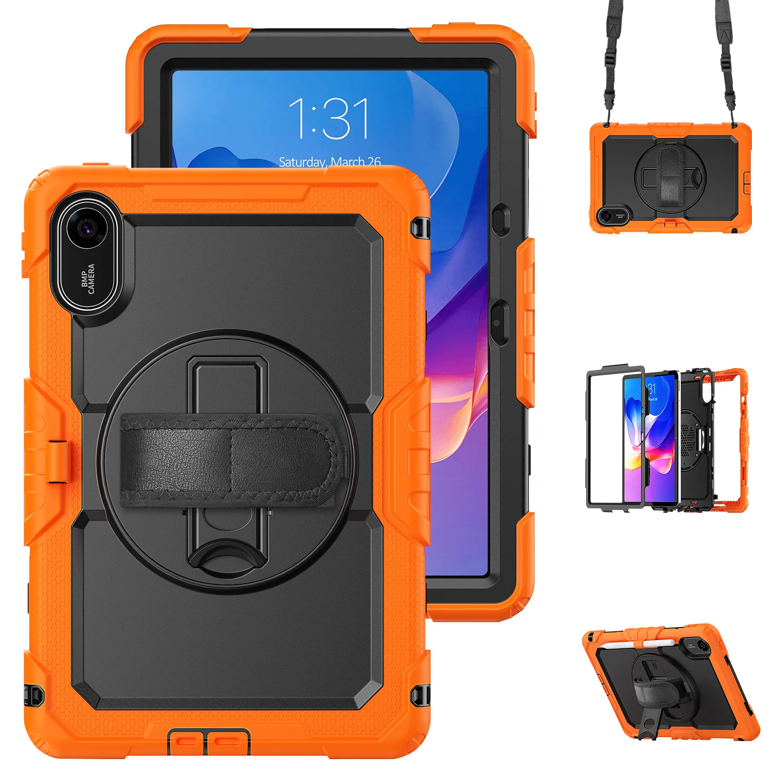 Heavy Duty Shockproof Tablet Case with Screen Protectors & Shoulder Strap