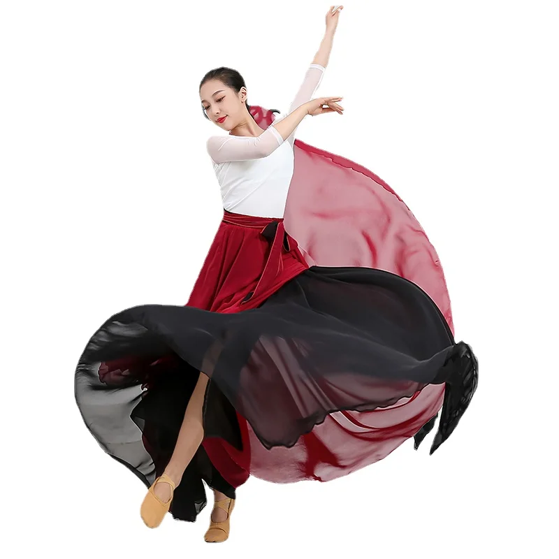 

Юбка для танца живота Bellydance, двусторонняя шифоновая юбка большого размера на 540 градусов, длинная юбка с высокой талией для 8 м