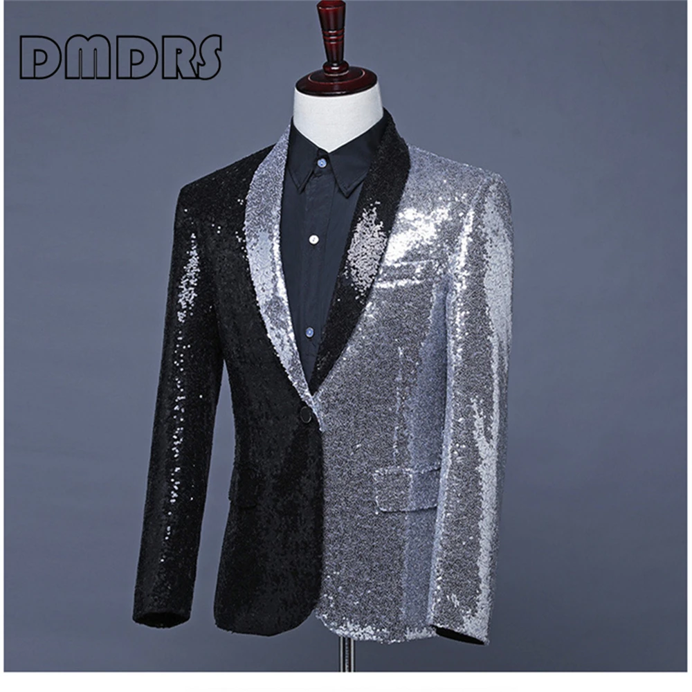 Patchwork Color Sequined Mens Suit Blazer Fashion Glitter Men's Jacket One Button Groom partyProm Dresswear